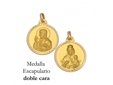MEDALLA ESCAPULARIO DE ORO 18 KILATES 16 MM
